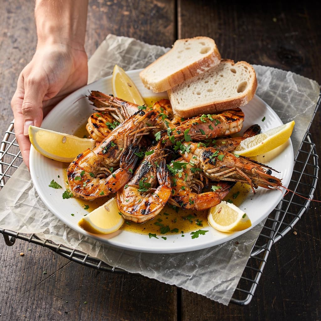 Big Green Egg Garlic Prawns