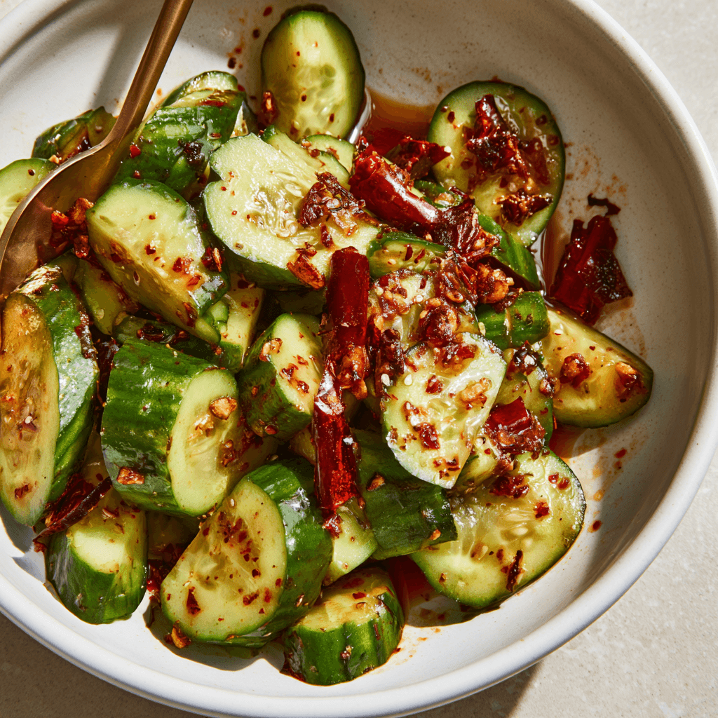 Cucumber Salad with Chili Crisp and Rice Vinegar